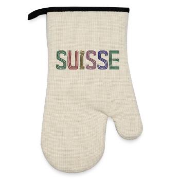 SWITZERLAND. HUMOR. COUNTRY. FLAG. GENEVA. LAUSANNE - Oven glove with rubber coating - linen/black  - Front