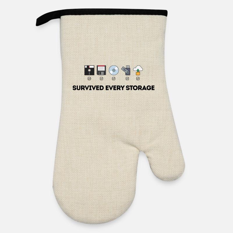 Data Storage Evolution - Tech Icons - Oven glove with rubber coating - linen/black