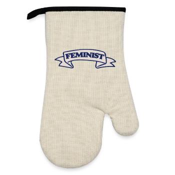 Feminist Crest Ribbon Design - Oven glove with rubber coating - linen/black  - Front