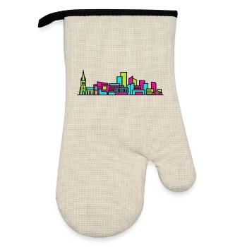 Derby City Skyline Kathedrale Moderne Linienkunst - Ofenhandschuh mit Gummibeschichtung - Leinen/Schwarz  - Vorne