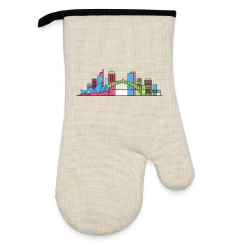 Sydney City Skyline Opera House Bridge Line Kunst - Ofenhandschuh mit Gummibeschichtung - Leinen/Schwarz  - Vorne
