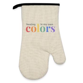 Pride Rainbow Design : Guérir dans mes propres couleurs - Gant de cuisine avec revêtement en caoutchouc - lin/noir  - Devant