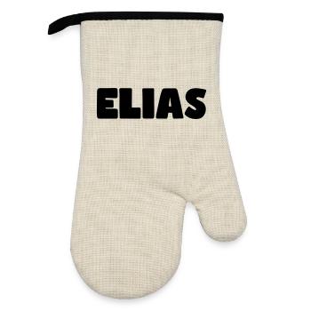 Elias Name - Oven glove with rubber coating - linen/black  - Front