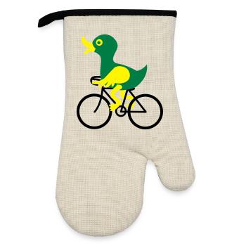 Eine Ente fährt Fahrrad - Ofenhandschuh mit Gummibeschichtung - Leinen/Schwarz  - Vorne