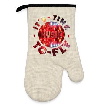 Neon music design with dance atmosphere party - Oven glove with rubber coating - linen/black  - Front