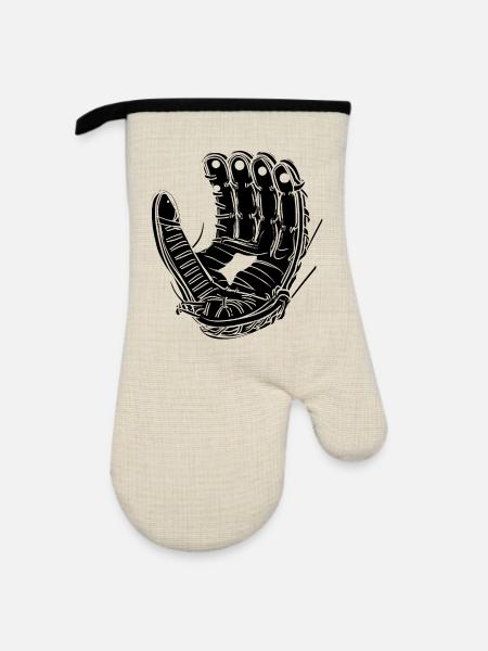 Baseball Handschuh Skizze - Ofenhandschuh mit Gummibeschichtung - Leinen/Schwarz 