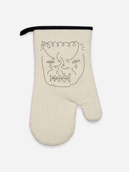 Lustiges Gesicht - Ofenhandschuh mit Gummibeschichtung - Leinen/Schwarz