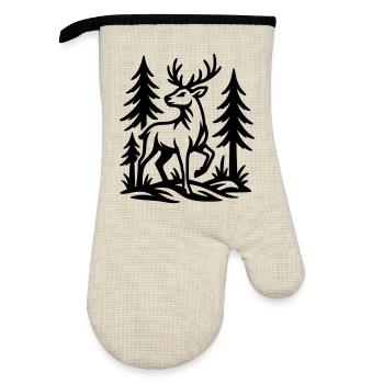 roe deer - Oven glove with rubber coating - linen/black  - Front