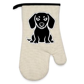 Dachshund Dog Sticker Icon - Oven glove with rubber coating - linen/black  - Front