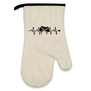 Gaming herzschlag - Ofenhandschuh mit Gummibeschichtung - Leinen/Schwarz  - Vorne
