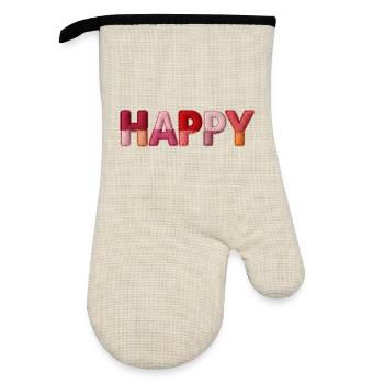 Happy Fabric Look Typography Trend - Oven glove with rubber coating - linen/black  - Front