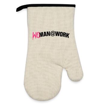 Woman at work - Oven glove with rubber coating - linen/black  - Front