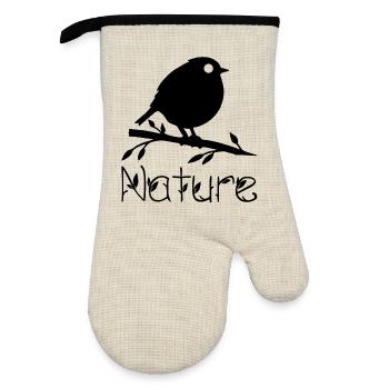 Nature wakes up (black) - Oven glove with rubber coating - linen/black  - Front