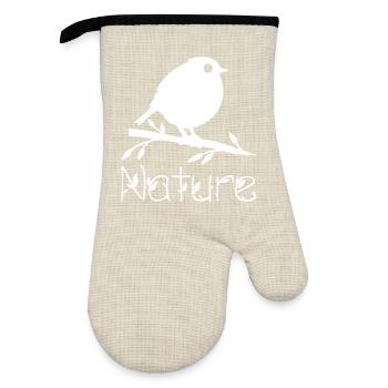 Nature is waking up (white) - Oven glove with rubber coating - linen/black  - Front