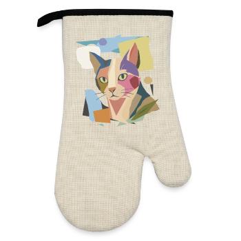 Chat abstrait dans le design moderne de bloc de couleur - Gant de cuisine avec revêtement en caoutchouc - lin/noir  - Devant