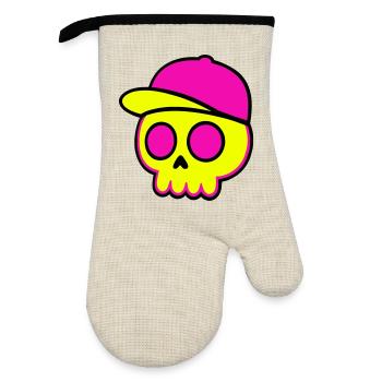 Neon Skull Cap Design - Ofenhandschuh mit Gummibeschichtung - Leinen/Schwarz  - Vorne