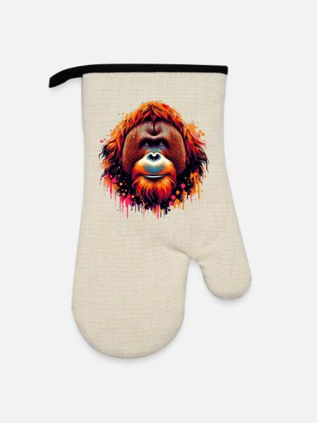 Orang-Utan-Affe - Ofenhandschuh mit Gummibeschichtung - Leinen/Schwarz