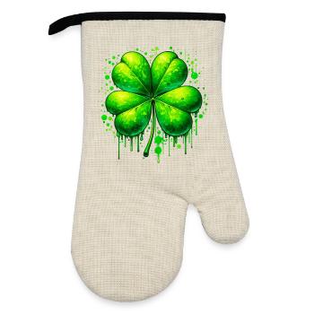 Four-leaf clover - Oven glove with rubber coating - linen/black  - Front
