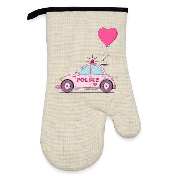 Police Heart Pink - Oven glove with rubber coating - linen/black  - Front