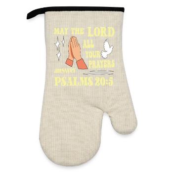 Psalm 20:5 May the Lord... - Oven glove with rubber coating - linen/black  - Front