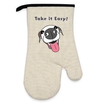 Take It Easy Pup Cartoon, italian greyhound - Oven glove with rubber coating - linen/black  - Front