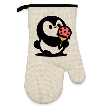 Kleiner Pinguin mit Eis - Oven glove with rubber coating - linen/black  - Front