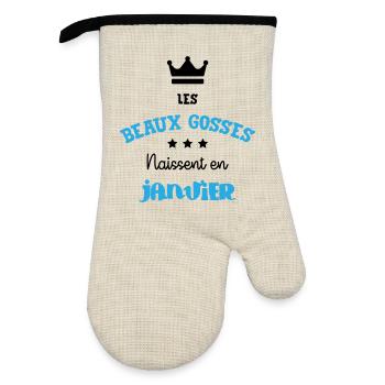 Cadeau naissance bébé garçon Janvier Beaux Gosses - Gant de cuisine avec revêtement en caoutchouc - lin/noir  - Devant