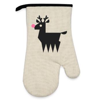 Rentier Rudolf Logo L schwarz mit neonpinker Nase - Ofenhandschuh mit Gummibeschichtung - Leinen/Schwarz  - Vorne