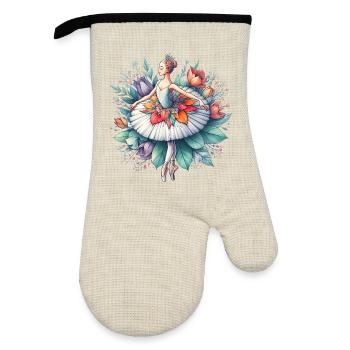 Balletttänzerin mit Tutu - Ofenhandschuh mit Gummibeschichtung - Leinen/Schwarz  - Vorne