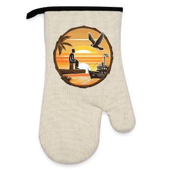 Caribbean Landscape - Oven glove with rubber coating - linen/black  - Front