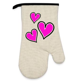 Bright Pink Heart Pattern - Oven glove with rubber coating - linen/black  - Front