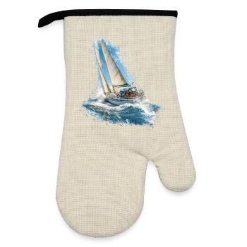 Sailboat in the sound of the waves - Oven glove with rubber coating - linen/black  - Front