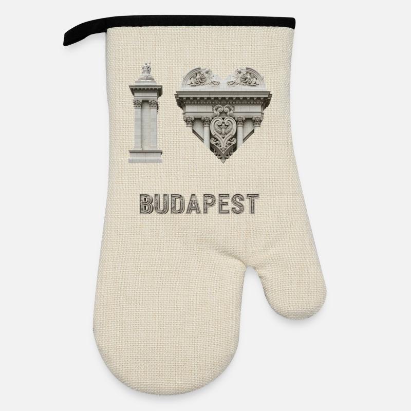I Love Budapest – Classical Architecture - Oven glove with rubber coating - linen/black