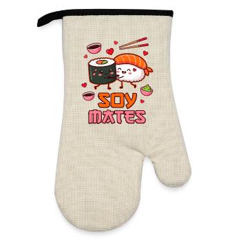 Soy Mates Valentine – Lustiger Sushi-Humor - Ofenhandschuh mit Gummibeschichtung - Leinen/Schwarz  - Vorne