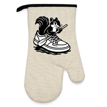 Squirrel in sneakers! - Oven glove with rubber coating - linen/black  - Front