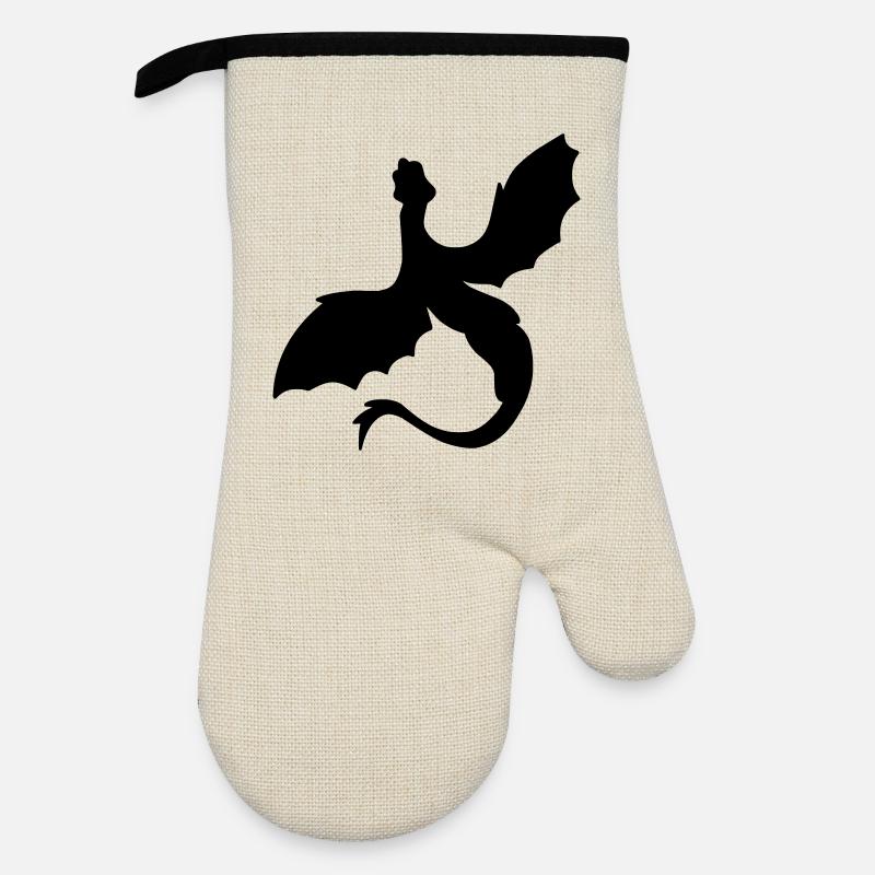 Fabled Winged Serpent Silhouette - Oven glove with rubber coating - linen/black 