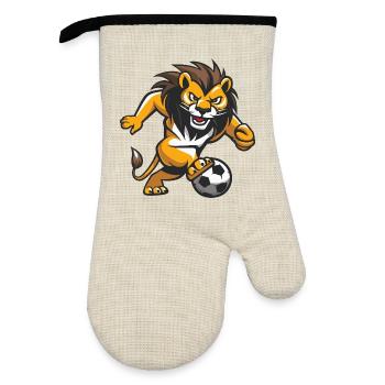 Lion Soccer Dessin animé - Gant de cuisine avec revêtement en caoutchouc - lin/noir  - Devant