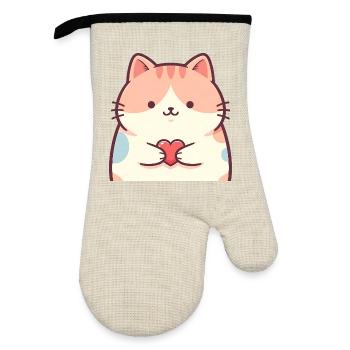 Cuddly Kitten Heart Cartoon Cat - Oven glove with rubber coating - linen/black  - Front
