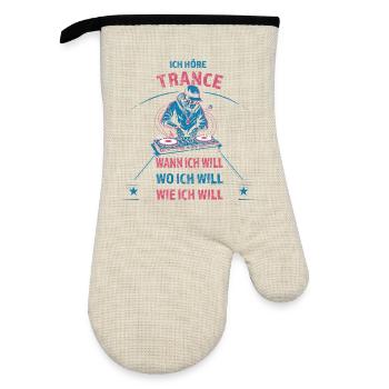 I listen to techno when I want - Oven glove with rubber coating - linen/black  - Front