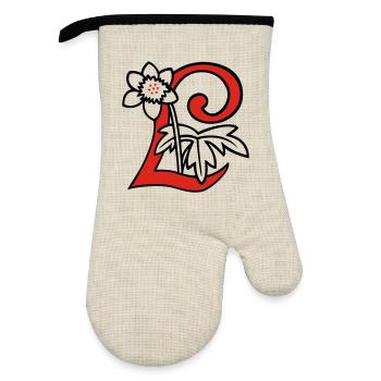 Buchstabe L Blüte Initiale - Ofenhandschuh mit Gummibeschichtung - Leinen/Schwarz  - Vorne