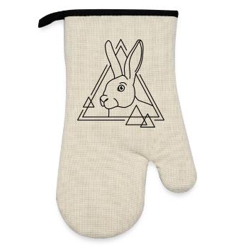 Lapin en forme géométrique - conception d’art au trait - Gant de cuisine avec revêtement en caoutchouc - lin/noir  - Devant