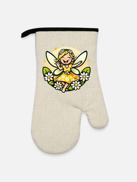 Süße Fee Gänseblümchen Blumenmädchen Lächeln - Ofenhandschuh mit Gummibeschichtung - Leinen/Schwarz