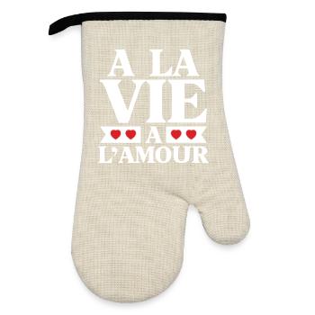 Life and Love Red Hearts - Oven glove with rubber coating - linen/black  - Front