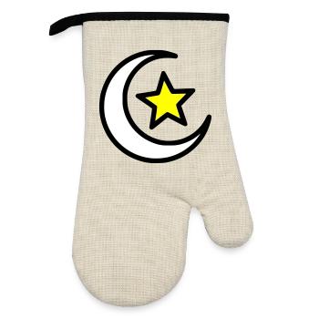 Crescent Moon & Star | Islamic Symbol Line Art - Oven glove with rubber coating - linen/black  - Front