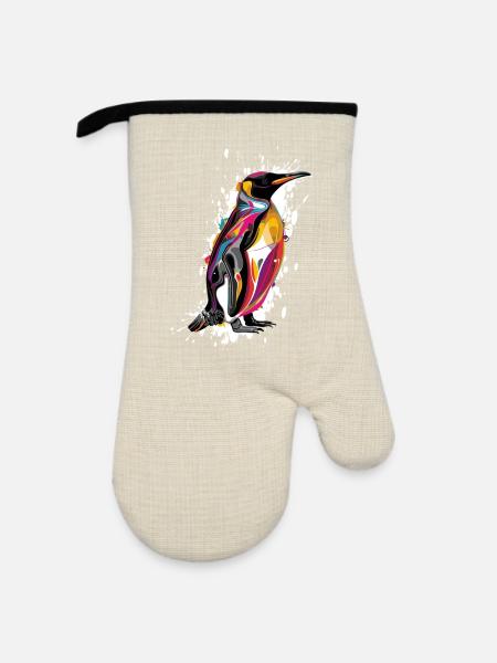Farbexplosion Pinguin - Ofenhandschuh mit Gummibeschichtung - Leinen/Schwarz 