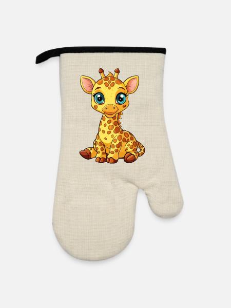 Sitzende Giraffen - Ofenhandschuh mit Gummibeschichtung - Leinen/Schwarz