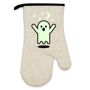 Glow in the dark ghost - Oven glove with rubber coating - linen/black  - Front