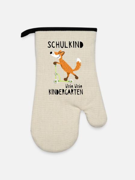 Schulkind und winke Kindergarten - Einschulung - Ofenhandschuh mit Gummibeschichtung - Leinen/Schwarz