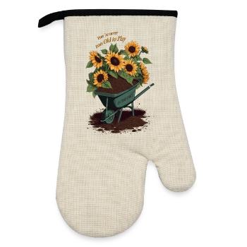 Hobby Gardener Sayings - Oven glove with rubber coating - linen/black  - Front