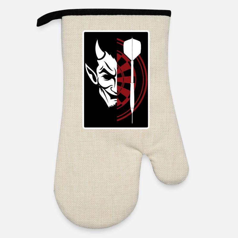 Darts, Bullseye, Dartboard and devil. - Oven glove with rubber coating - linen/black 